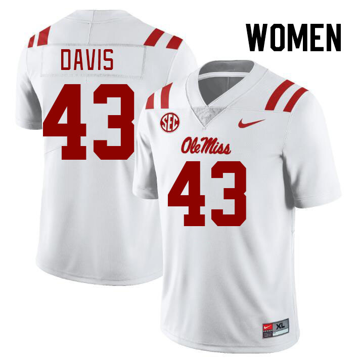 Women #43 Dylan Davis Ole Miss Rebels College Football Jerseys Stitched-White